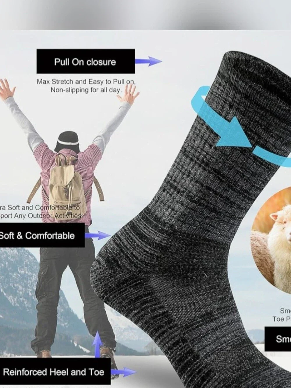 Ortis Merino Wool Blend Men's 2pk of Hiking Socks